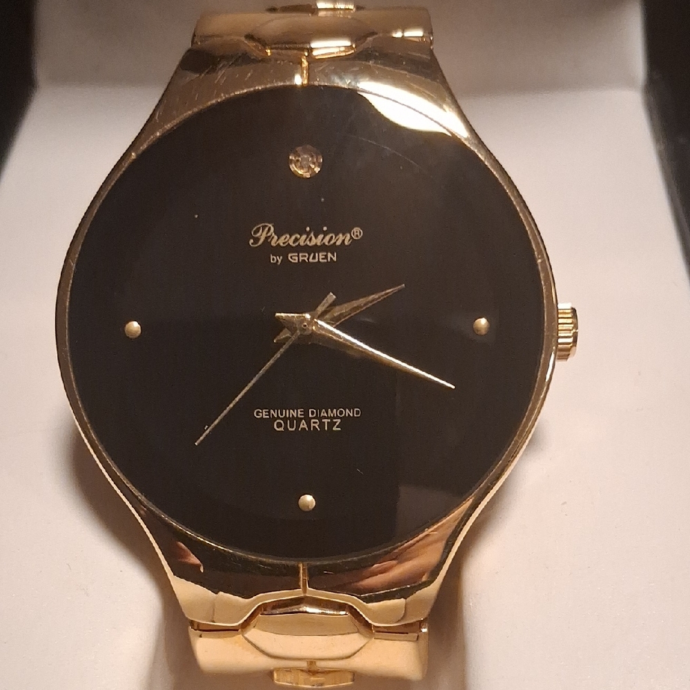 Gruen Precision Gold Tone Diamond Watch with box, 1990s - Vintage Collection